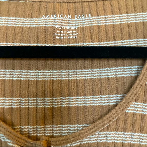 Women’s American Eagle Brown Striped Button Shirt - Picture 3 of 6